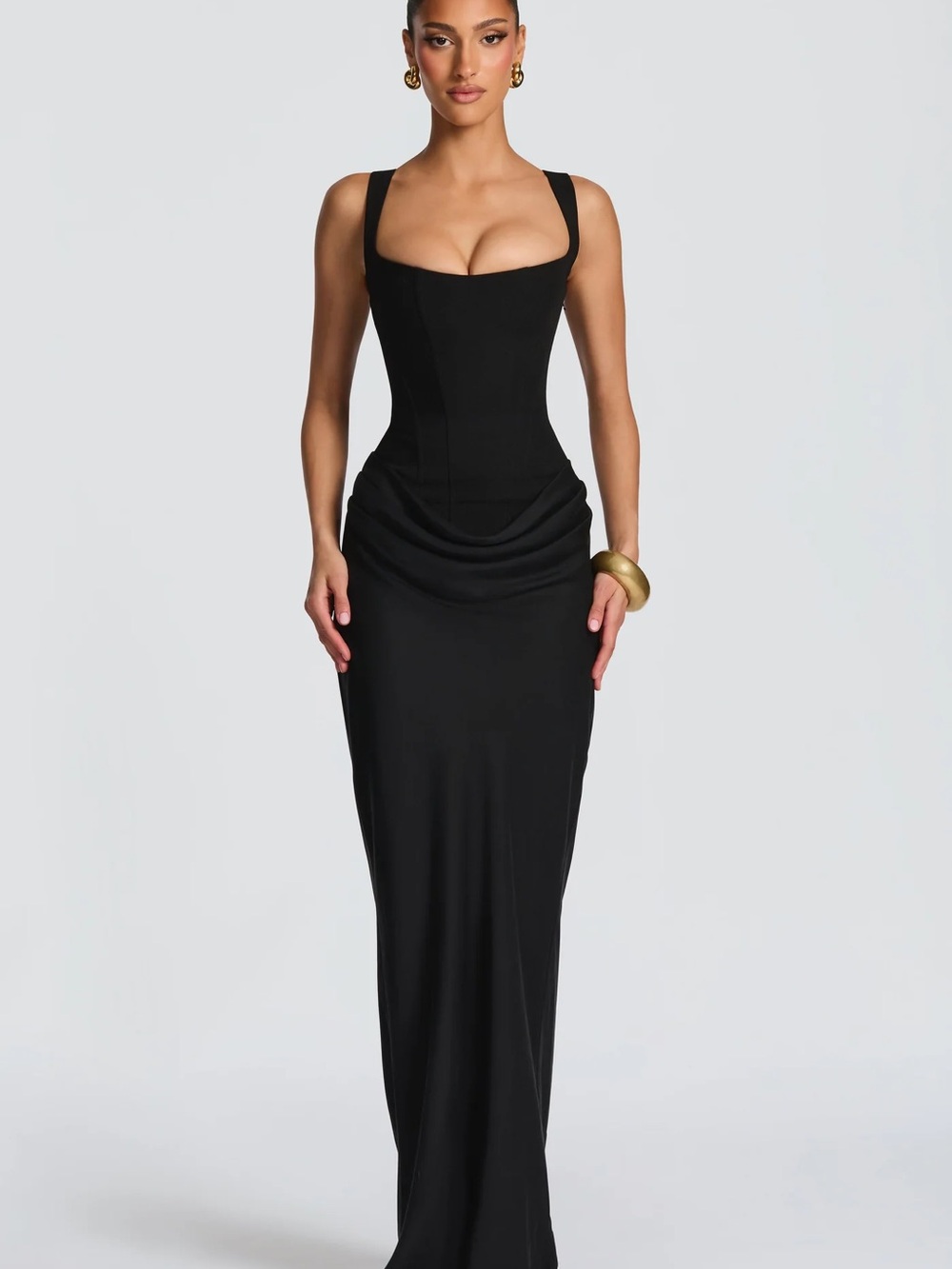 Sculpted Black Maxi Dress with Square Neckline